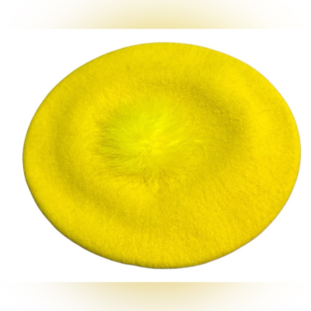 Two Girls N.Y.C. Vibrant Yellow Tam Beret with Fluffy Pom-Pom Retro Mod - Picture 4 of 9